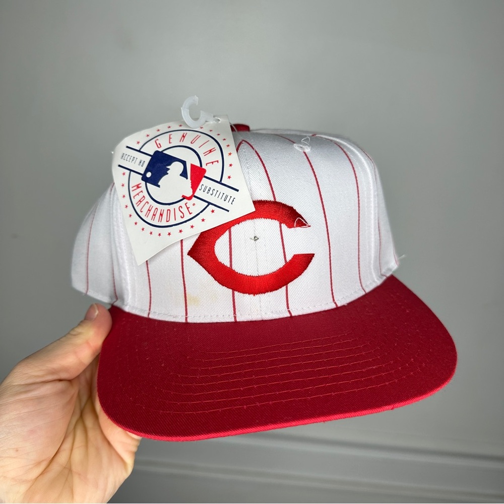 90s Vintage MLB Cincinnati Reds Pin Striped Snapback Hat New Deadstock